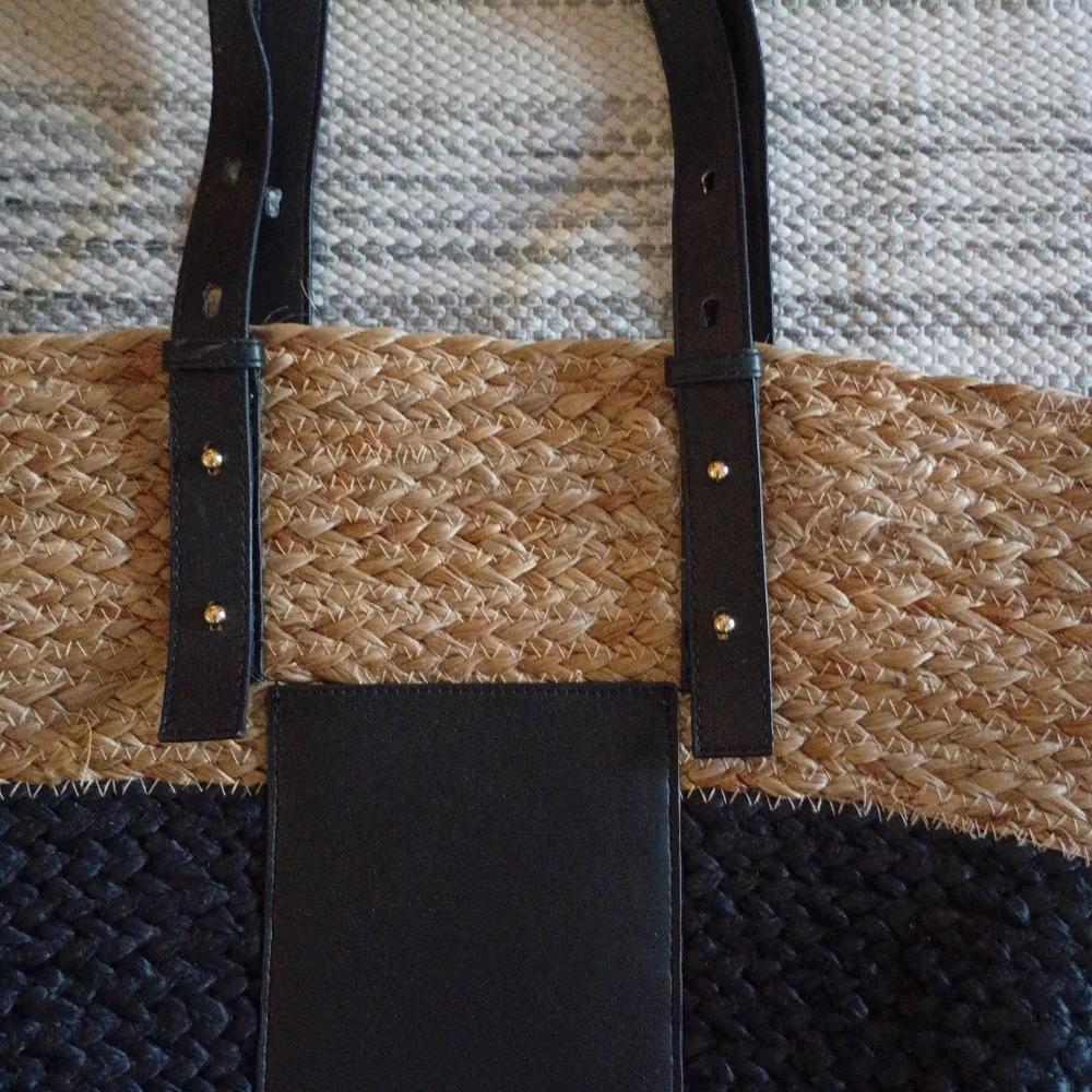 Hand Crafted Black and Tan Woven Tote - Picture 2 of 4